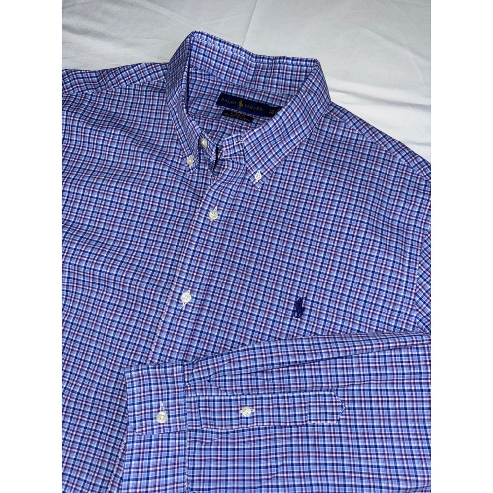 Ralph Lauren XXL Classic Fit Blue Purple Check Cotton Stretch Button Down Shirt